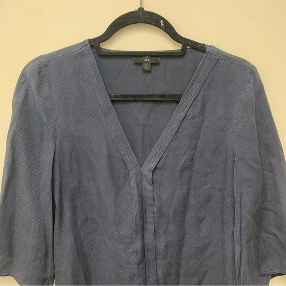 J.CREW 365 Navy Blue V-Neck Hammered Silk Blouse - Picture 5 of 9
